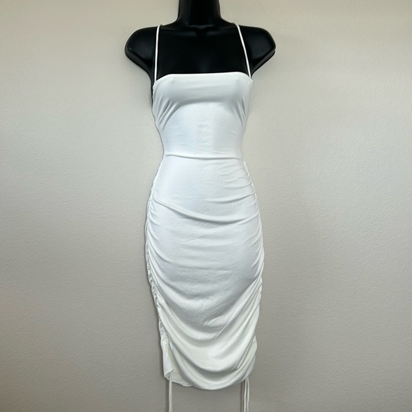 Princess Polly Maeve White Square Neck Ruched Side Tie Lace Back Cut Out Dress - Picture 4 of 13